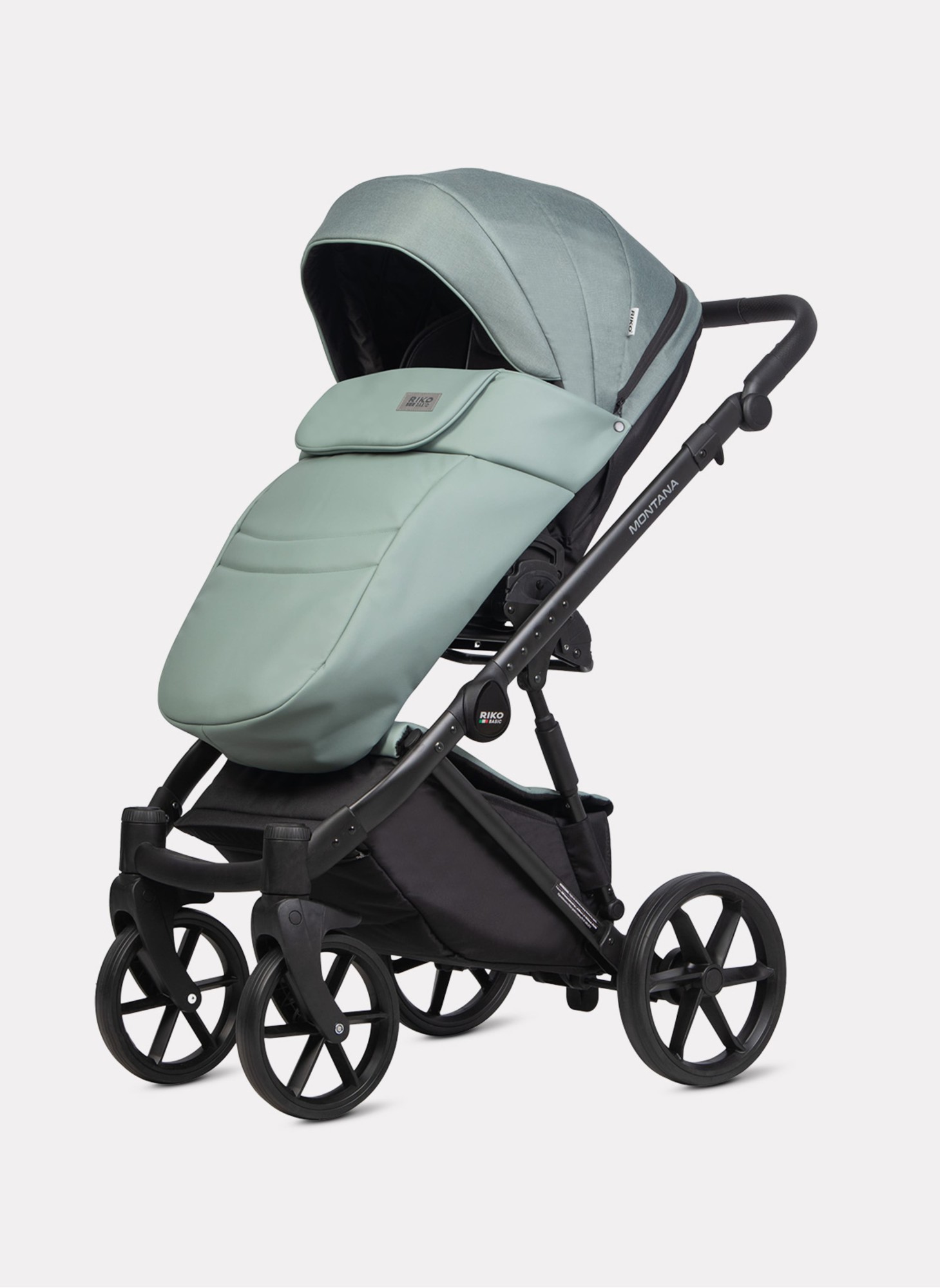 Детская коляска 2 в 1 Riko Basic Montana Plus | Реверсивный прогулочный блок | Регулируемая амортизация | Передние поворачиваемые колеса из вспененной резины | Цвет - зеленый