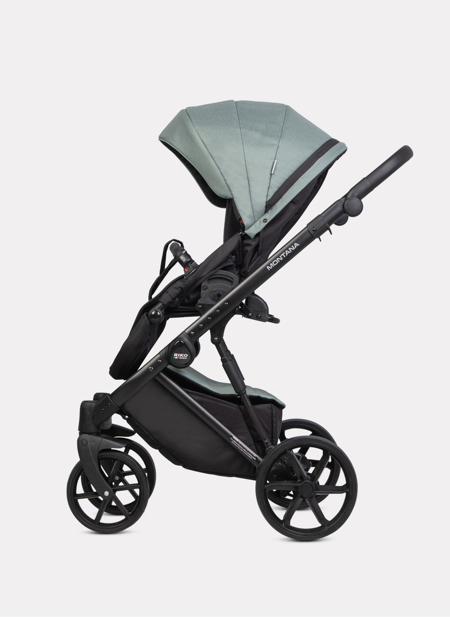 Детская коляска 2 в 1 Riko Basic Montana Plus | Реверсивный прогулочный блок | Регулируемая амортизация | Передние поворачиваемые колеса из вспененной резины | Цвет - зеленый