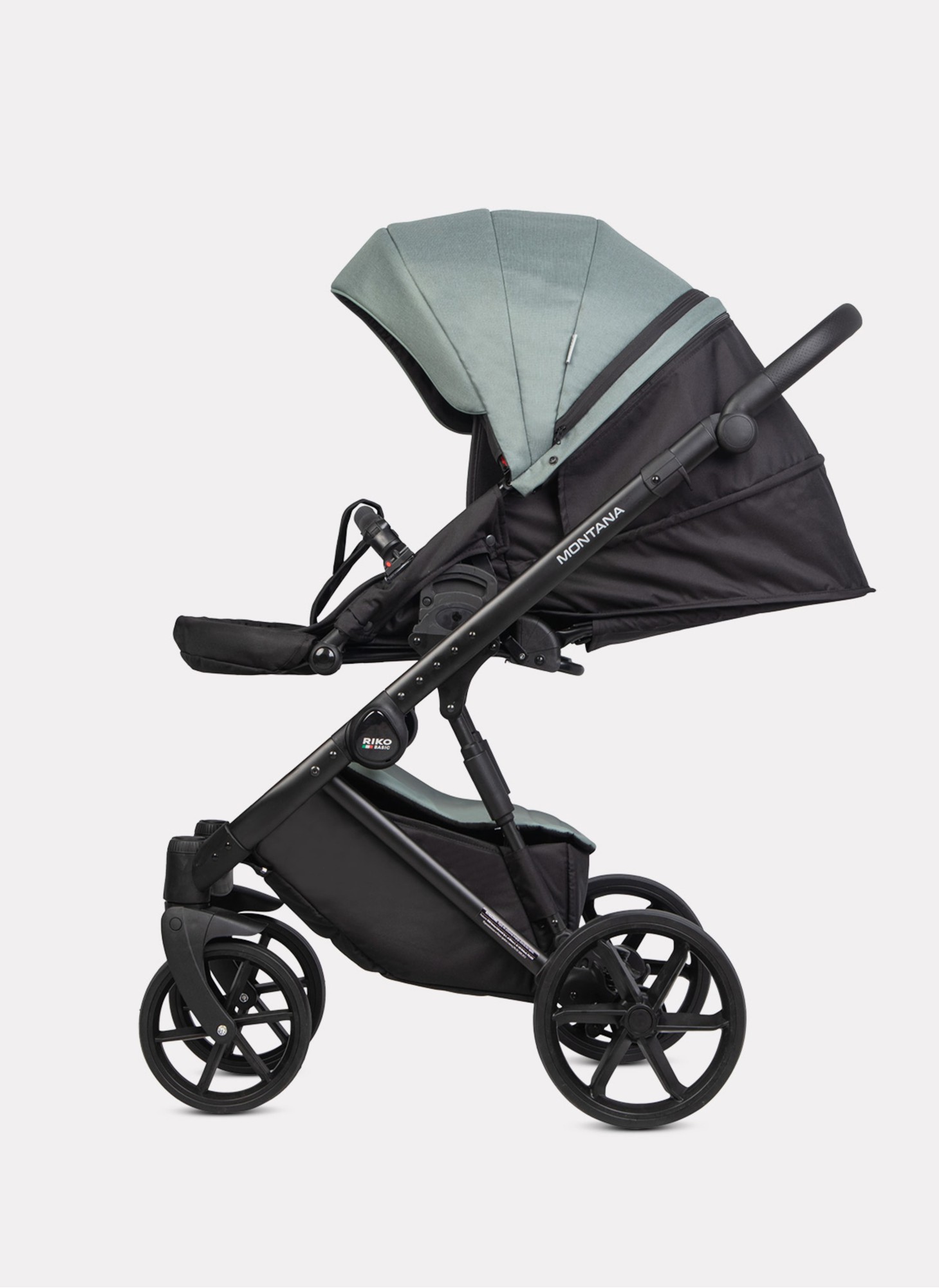 Детская коляска 2 в 1 Riko Basic Montana Plus | Реверсивный прогулочный блок | Регулируемая амортизация | Передние поворачиваемые колеса из вспененной резины | Цвет - зеленый