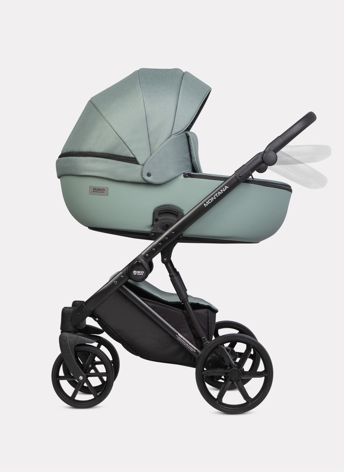 Детская коляска 2 в 1 Riko Basic Montana Plus | Реверсивный прогулочный блок | Регулируемая амортизация | Передние поворачиваемые колеса из вспененной резины | Цвет - зеленый