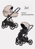 Детская коляска 2 в 1 Riko Basic Montana Plus | Реверсивный прогулочный блок | Регулируемая амортизация | Передние поворачиваемые колеса из вспененной резины | Цвет - бежевый