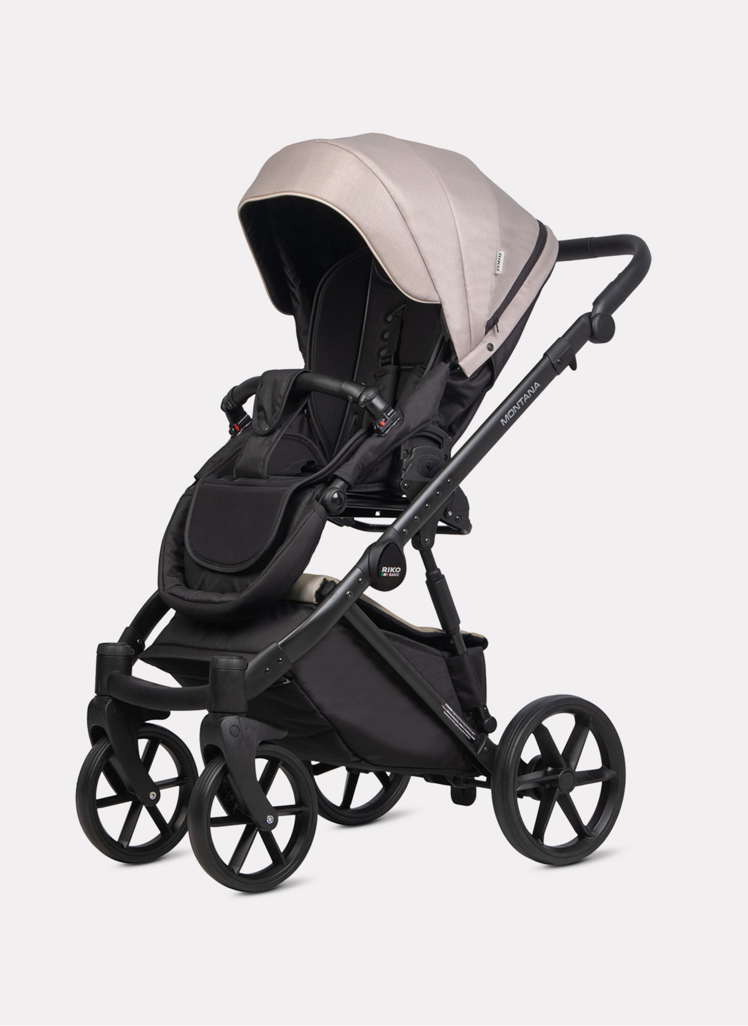Детская коляска 2 в 1 Riko Basic Montana Plus | Реверсивный прогулочный блок | Регулируемая амортизация | Передние поворачиваемые колеса из вспененной резины | Цвет - бежевый