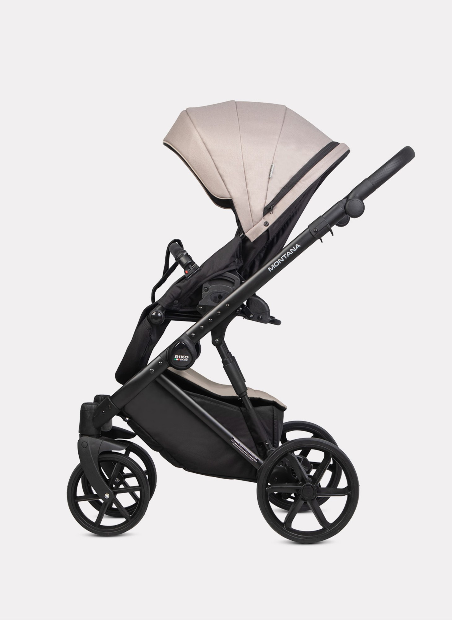 Детская коляска 2 в 1 Riko Basic Montana Plus | Реверсивный прогулочный блок | Регулируемая амортизация | Передние поворачиваемые колеса из вспененной резины | Цвет - бежевый