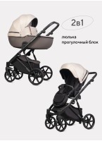Детская коляска 2 в 1 Riko Basic Montana Plus | Реверсивный прогулочный блок | Регулируемая амортизация | Передние поворачиваемые колеса из вспененной резины | Цвет - бежевый и коричневый