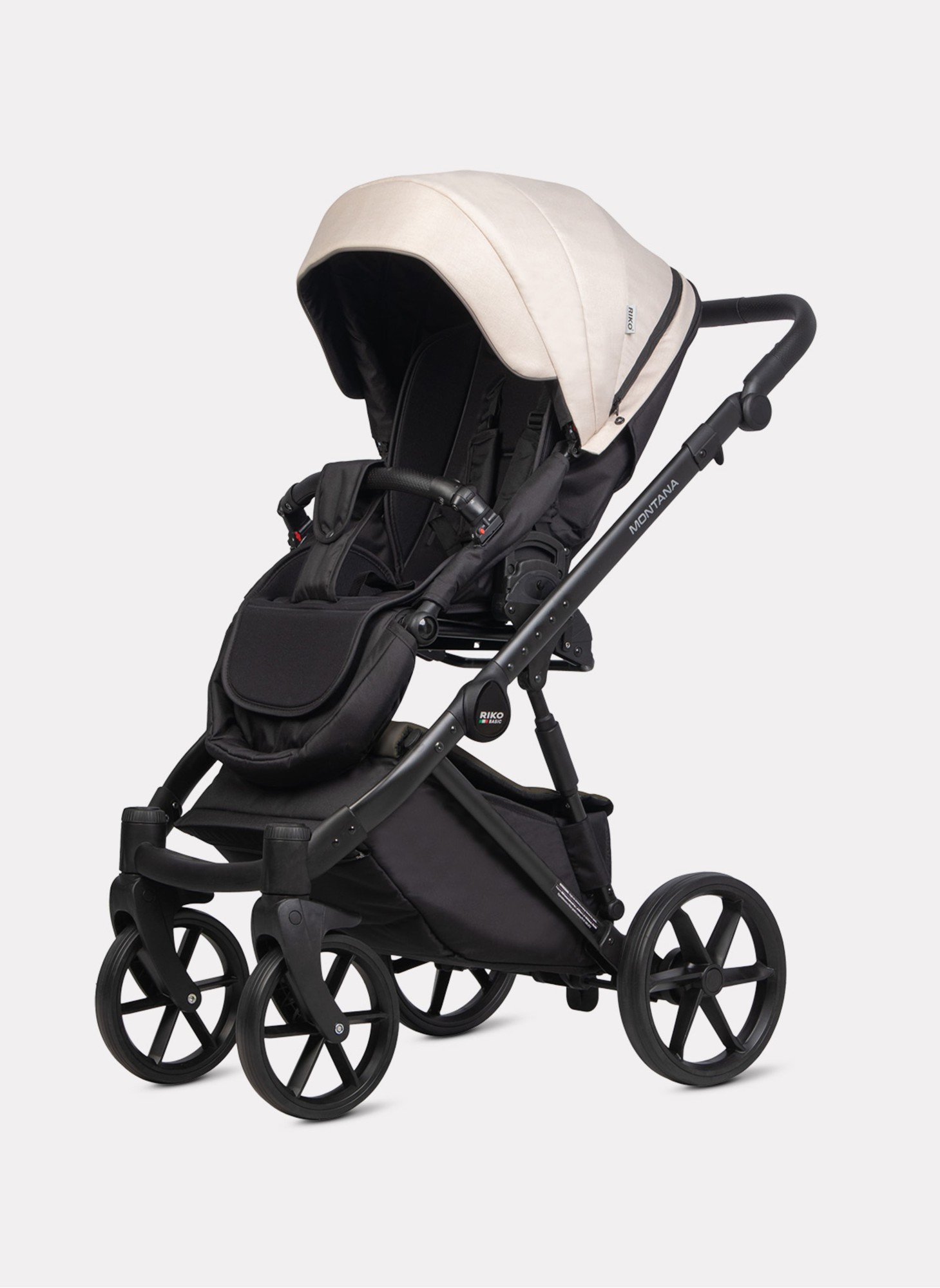 Детская коляска 2 в 1 Riko Basic Montana Plus | Реверсивный прогулочный блок | Регулируемая амортизация | Передние поворачиваемые колеса из вспененной резины | Цвет - бежевый и коричневый