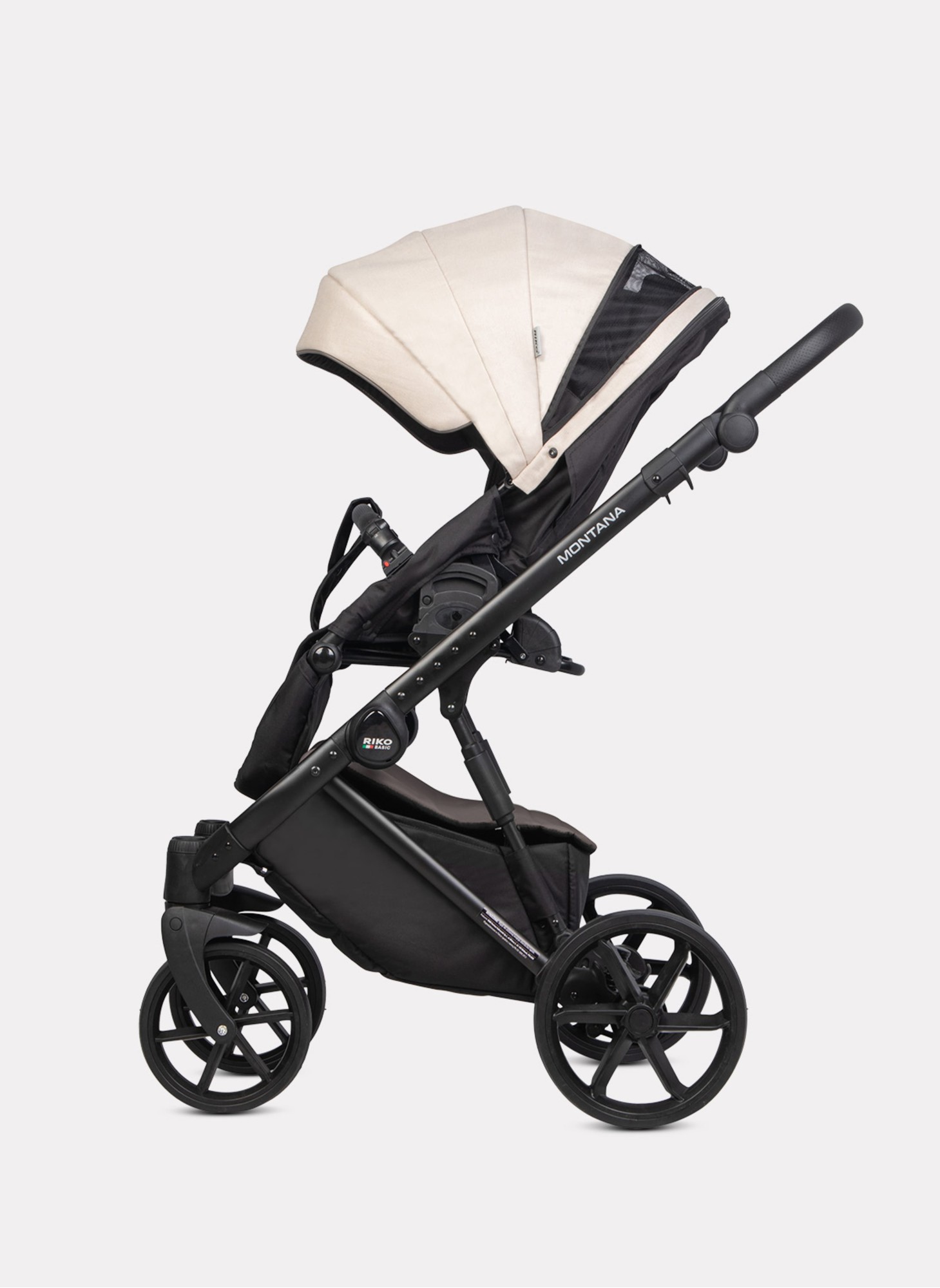Детская коляска 2 в 1 Riko Basic Montana Plus | Реверсивный прогулочный блок | Регулируемая амортизация | Передние поворачиваемые колеса из вспененной резины | Цвет - бежевый и коричневый