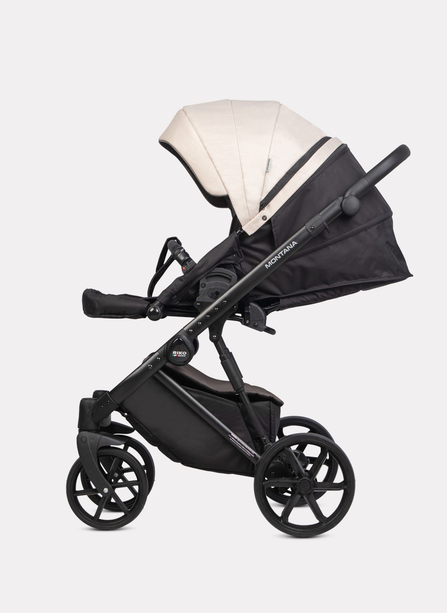 Детская коляска 2 в 1 Riko Basic Montana Plus | Реверсивный прогулочный блок | Регулируемая амортизация | Передние поворачиваемые колеса из вспененной резины | Цвет - бежевый и коричневый