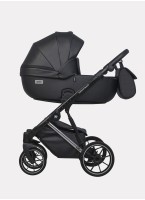 Детская коляска 2 в 1 Riko Basic Montana Premium Silver 22 из экокожи | Реверсивный прогулочный блок | Регулируемая амортизация | Передние поворачиваемые колеса из резины | Цвет - черный