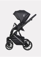 Детская коляска 2 в 1 Riko Basic Montana Premium Silver 22 из экокожи | Реверсивный прогулочный блок | Регулируемая амортизация | Передние поворачиваемые колеса из резины | Цвет - черный