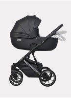 Детская коляска 2 в 1 Riko Basic Montana Premium Silver 22 из экокожи | Реверсивный прогулочный блок | Регулируемая амортизация | Передние поворачиваемые колеса из резины | Цвет - черный