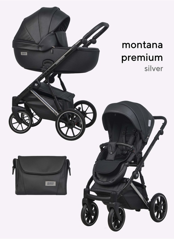 Коляска 2 в 1 Riko Basic Montana Premium Silver 22 Черная