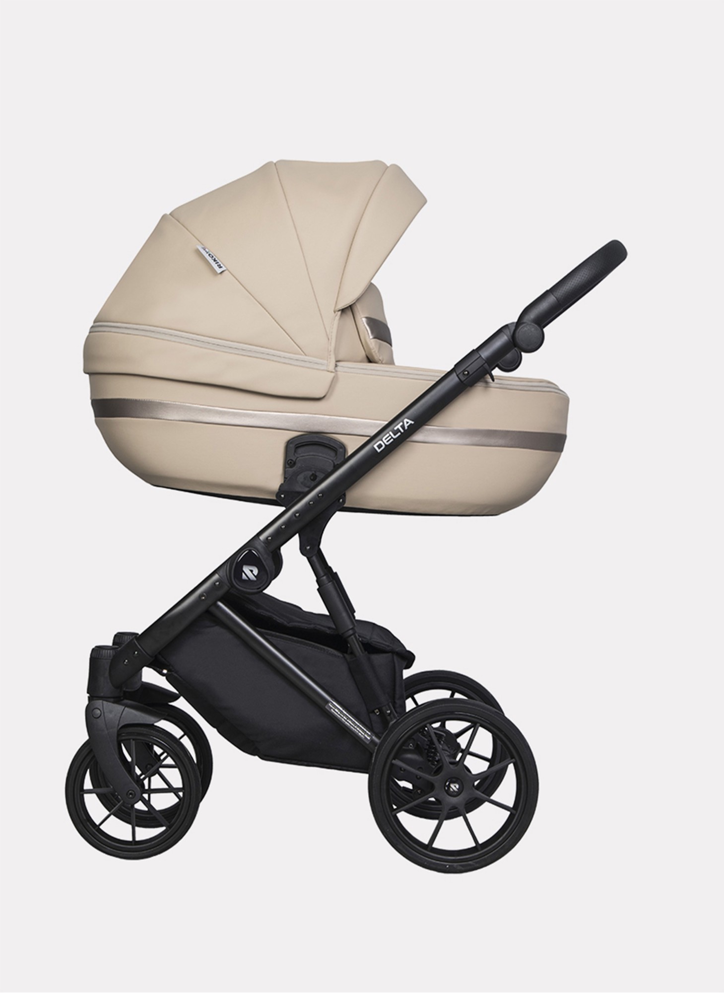 Детская коляска 2 в 1 Riko Basic Delta Ecco из экокожи, с поворотными передними колесами | Реверсивный прогулочный блок | Колеса из вспененной резины | Цвет - бежевый