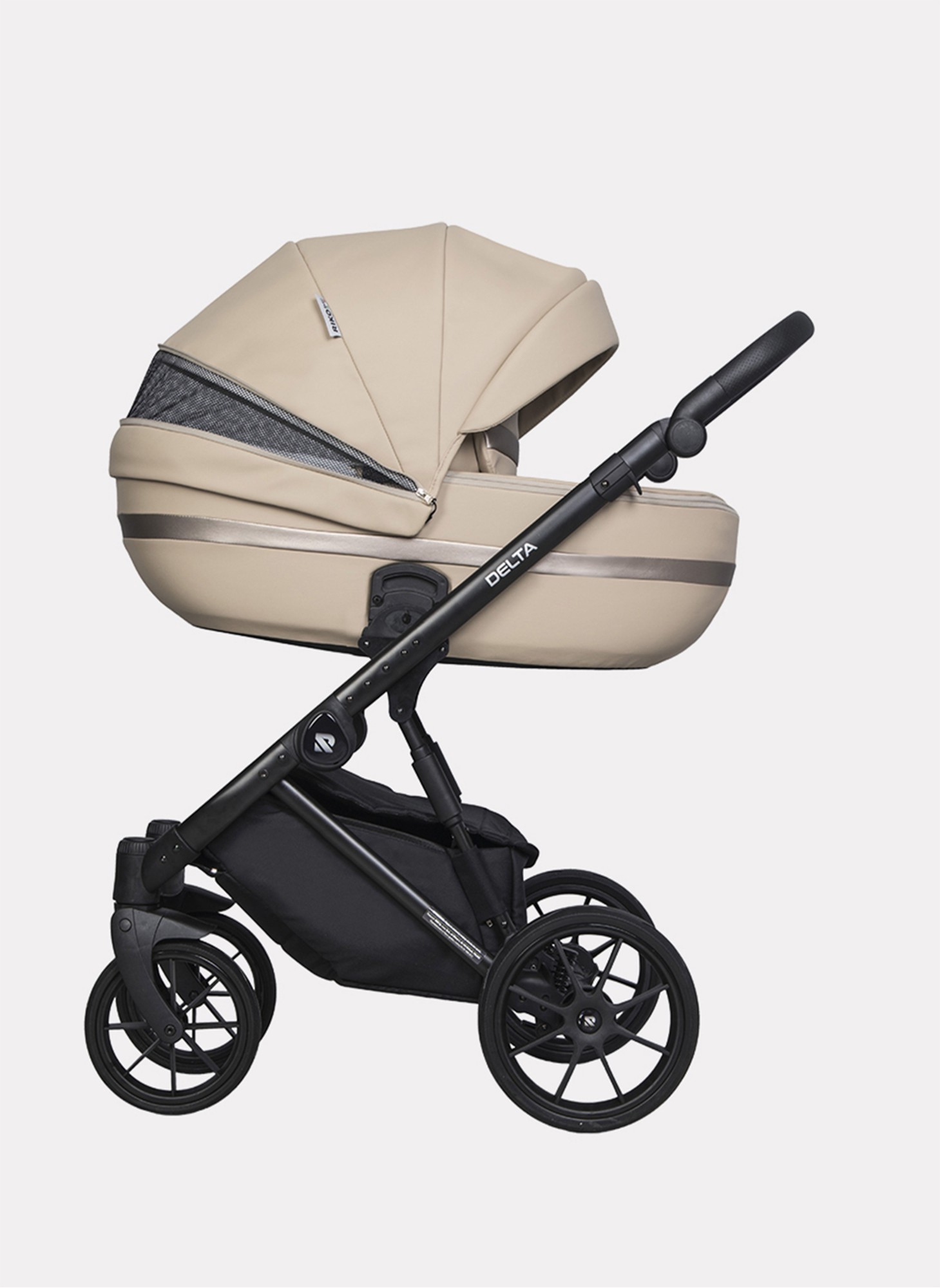 Детская коляска 2 в 1 Riko Basic Delta Ecco из экокожи, с поворотными передними колесами | Реверсивный прогулочный блок | Колеса из вспененной резины | Цвет - бежевый
