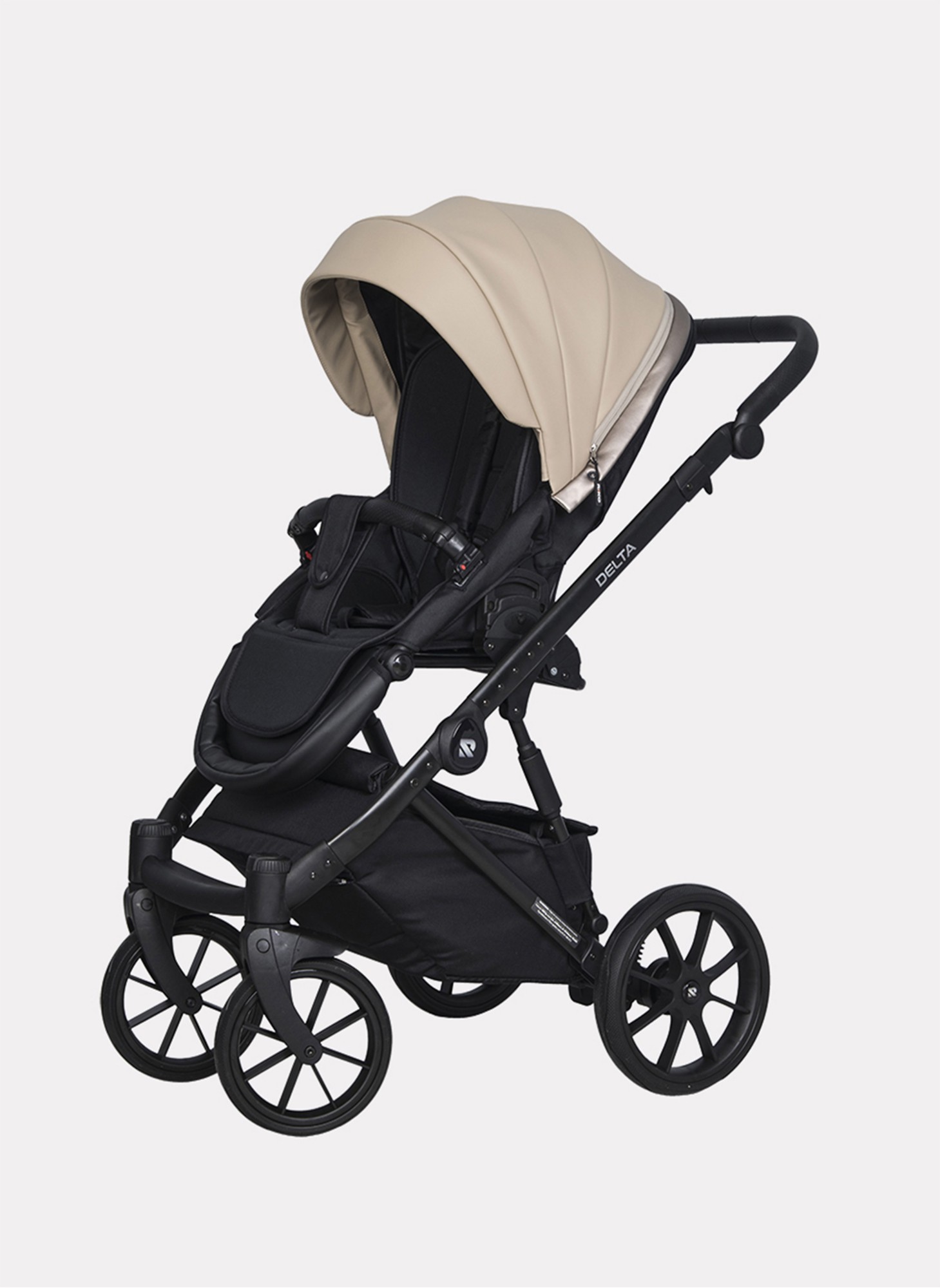 Детская коляска 2 в 1 Riko Basic Delta Ecco из экокожи, с поворотными передними колесами | Реверсивный прогулочный блок | Колеса из вспененной резины | Цвет - бежевый