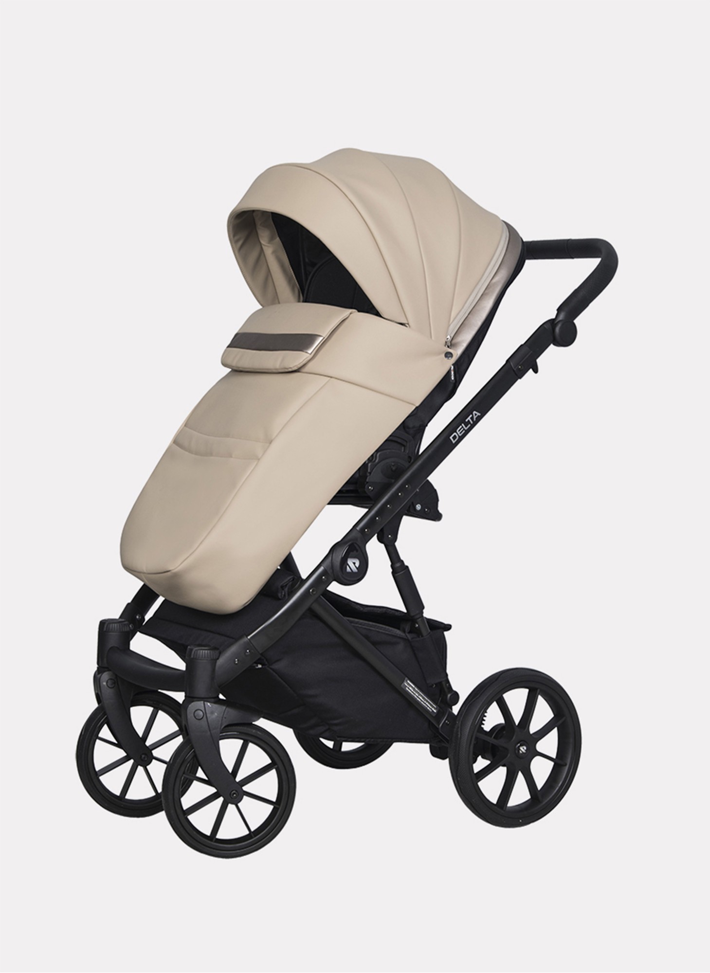 Детская коляска 2 в 1 Riko Basic Delta Ecco из экокожи, с поворотными передними колесами | Реверсивный прогулочный блок | Колеса из вспененной резины | Цвет - бежевый