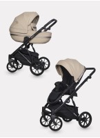 Детская коляска 2 в 1 Riko Basic Delta Ecco из экокожи, с поворотными передними колесами | Реверсивный прогулочный блок | Колеса из вспененной резины | Цвет - бежевый