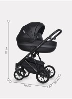 Детская коляска 2 в 1 Riko Basic Delta Ecco из экокожи, с поворотными передними колесами | Реверсивный прогулочный блок | Колеса из вспененной резины | Цвет - черный
