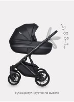 Детская коляска 2 в 1 Riko Basic Delta Ecco из экокожи, с поворотными передними колесами | Реверсивный прогулочный блок | Колеса из вспененной резины | Цвет - черный