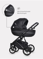 Детская коляска 2 в 1 Riko Basic Delta Ecco из экокожи, с поворотными передними колесами | Реверсивный прогулочный блок | Колеса из вспененной резины | Цвет - черный