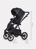 Детская коляска 2 в 1 Riko Basic Delta Ecco из экокожи, с поворотными передними колесами | Реверсивный прогулочный блок | Колеса из вспененной резины | Цвет - черный