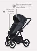 Детская коляска 2 в 1 Riko Basic Delta Ecco из экокожи, с поворотными передними колесами | Реверсивный прогулочный блок | Колеса из вспененной резины | Цвет - черный