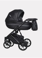Детская коляска 2 в 1 Riko Basic Delta Ecco из экокожи, с поворотными передними колесами | Реверсивный прогулочный блок | Колеса из вспененной резины | Цвет - черный