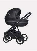 Детская коляска 2 в 1 Riko Basic Delta Ecco из экокожи, с поворотными передними колесами | Реверсивный прогулочный блок | Колеса из вспененной резины | Цвет - черный