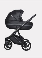 Детская коляска 2 в 1 Riko Basic Delta Ecco из экокожи, с поворотными передними колесами | Реверсивный прогулочный блок | Колеса из вспененной резины | Цвет - черный