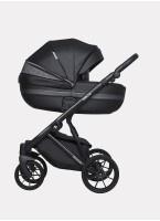 Детская коляска 2 в 1 Riko Basic Delta Ecco из экокожи, с поворотными передними колесами | Реверсивный прогулочный блок | Колеса из вспененной резины | Цвет - черный