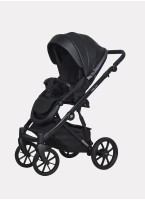 Детская коляска 2 в 1 Riko Basic Delta Ecco из экокожи, с поворотными передними колесами | Реверсивный прогулочный блок | Колеса из вспененной резины | Цвет - черный