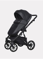 Детская коляска 2 в 1 Riko Basic Delta Ecco из экокожи, с поворотными передними колесами | Реверсивный прогулочный блок | Колеса из вспененной резины | Цвет - черный