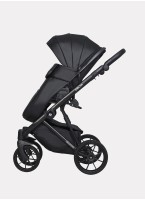 Детская коляска 2 в 1 Riko Basic Delta Ecco из экокожи, с поворотными передними колесами | Реверсивный прогулочный блок | Колеса из вспененной резины | Цвет - черный