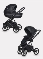 Детская коляска 2 в 1 Riko Basic Delta Ecco из экокожи, с поворотными передними колесами | Реверсивный прогулочный блок | Колеса из вспененной резины | Цвет - черный