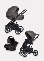 Детская коляска 3 в 1 Riko Basic Delta Ecco из экокожи, с поворотными передними колесами | Реверсивный прогулочный блок | Колеса из вспененной резины | Цвет - коричневый