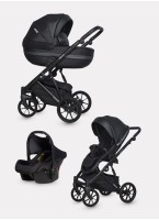 Детская коляска 3 в 1 Riko Basic Delta Ecco из экокожи, с поворотными передними колесами | Реверсивный прогулочный блок | Колеса из вспененной резины | Цвет - черный