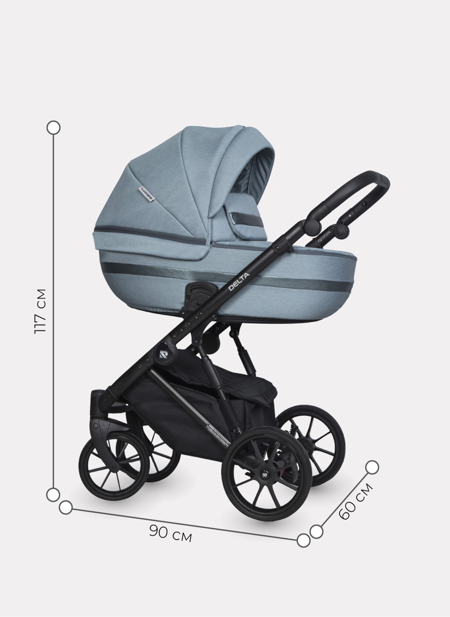 Детская коляска 2 в 1 Riko Basic Delta с поворотными передними колесами | Реверсивный прогулочный блок | Колеса из вспененной резины | Цвет - бирюзовый