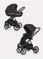 Детская коляска 2 в 1 Riko Basic Delta с поворотными передними колесами | Реверсивный прогулочный блок | Колеса из вспененной резины | Цвет - коричневый