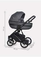 Детская коляска 3 в 1 Riko Basic Delta с поворотными передними колесами | Реверсивный прогулочный блок | Колеса из вспененной резины | Цвет - темно-серый