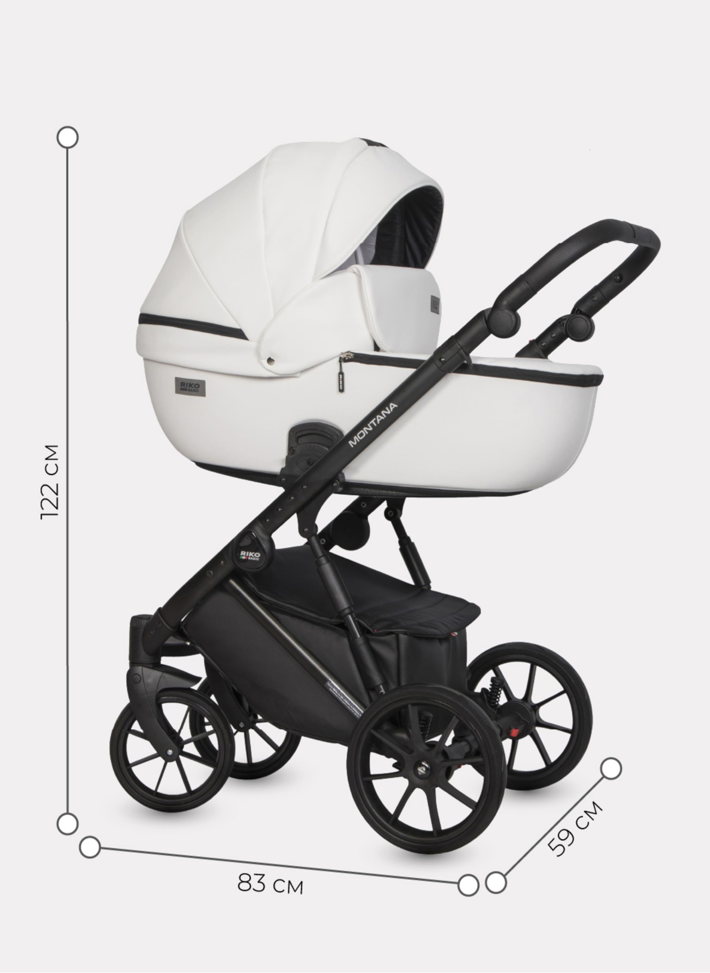 Детская коляска 2 в 1 Riko Basic Montana Ecco из экокожи | Реверсивный прогулочный блок | Регулируемая амортизация | Передние поворачиваемые колеса | Цвет - зеленый