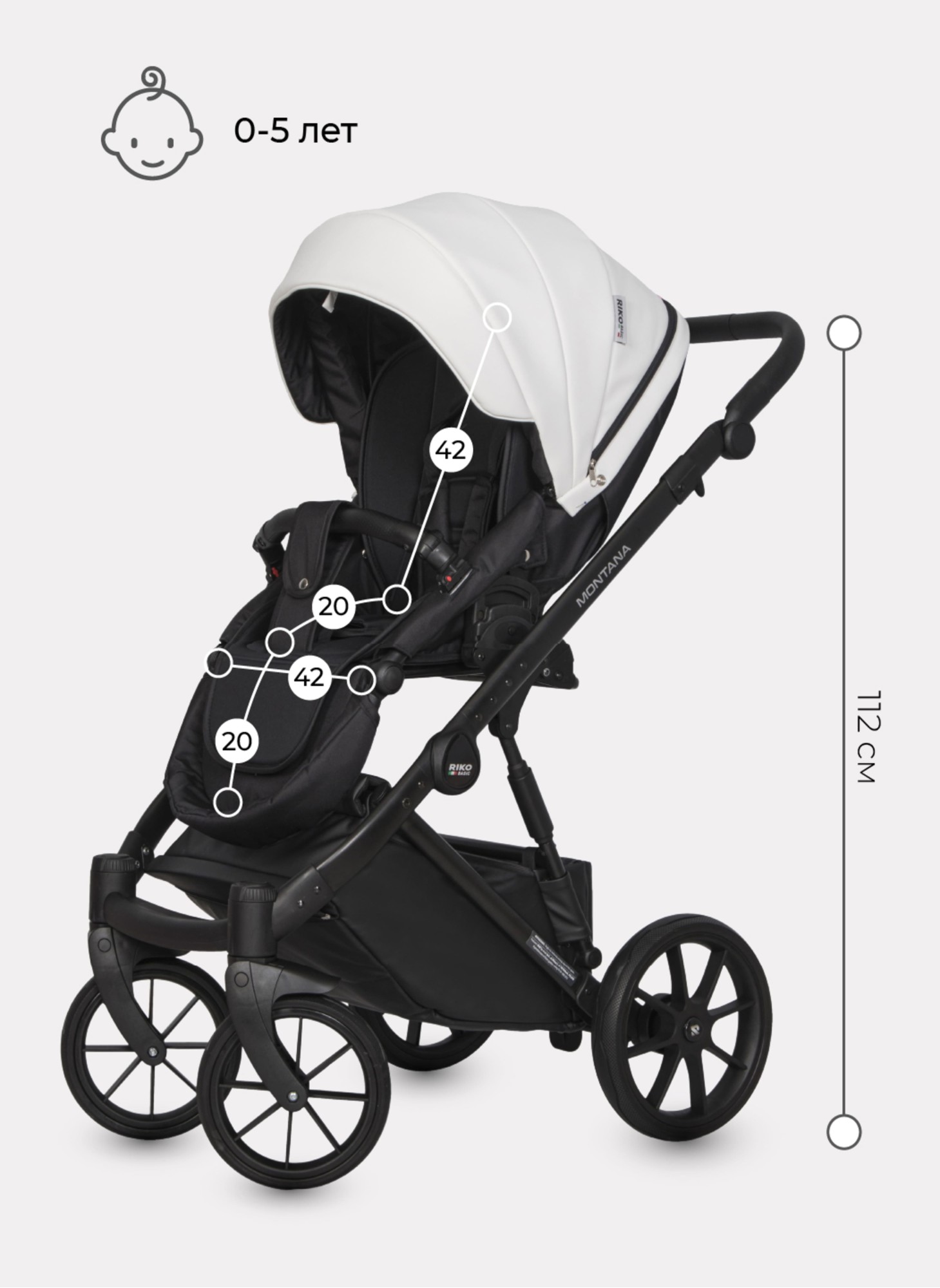 Детская коляска 2 в 1 Riko Basic Montana Ecco из экокожи | Реверсивный прогулочный блок | Регулируемая амортизация | Передние поворачиваемые колеса | Цвет - зеленый