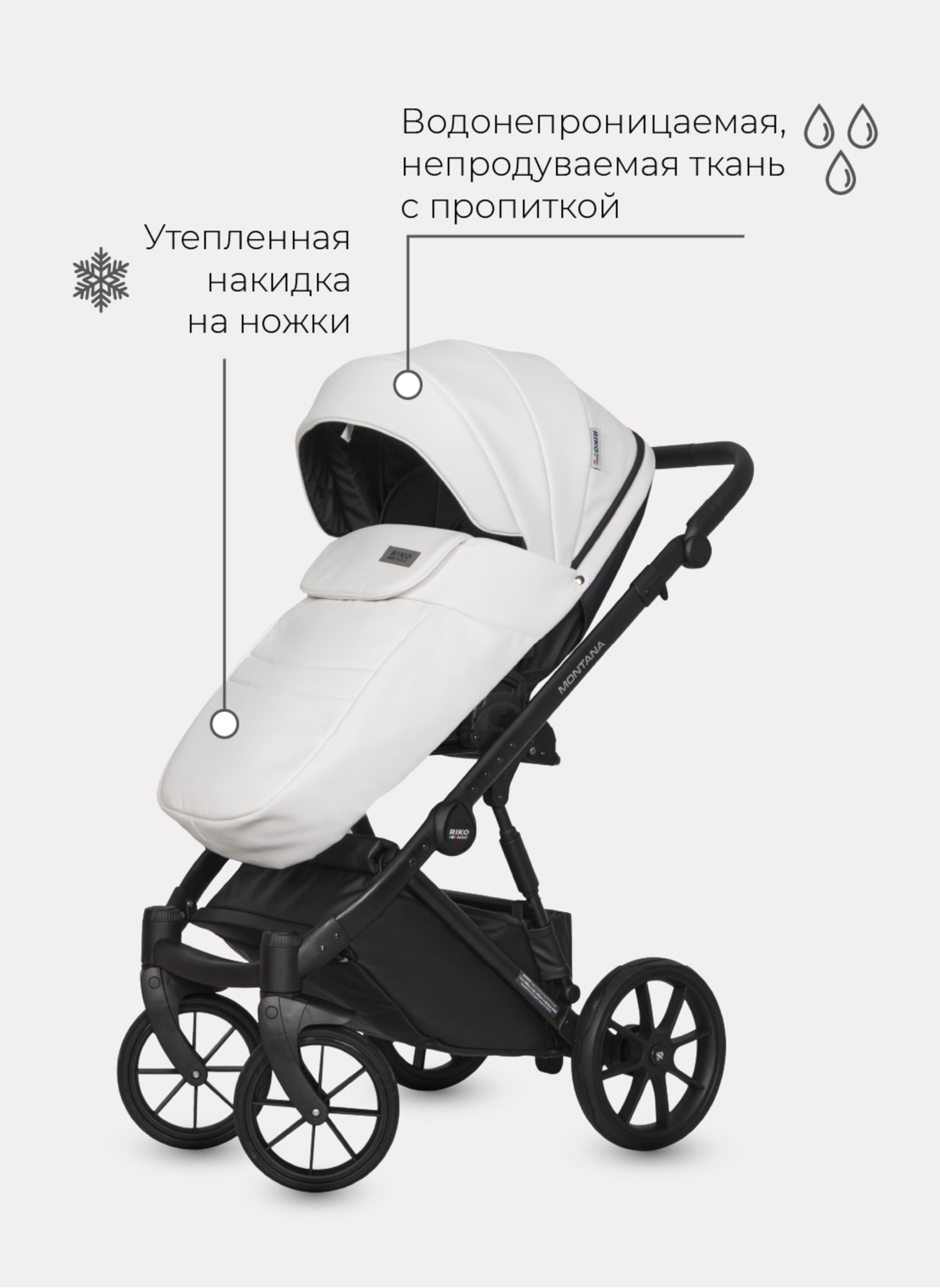 Детская коляска 2 в 1 Riko Basic Montana Ecco из экокожи | Реверсивный прогулочный блок | Регулируемая амортизация | Передние поворачиваемые колеса | Цвет - зеленый