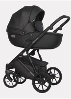 Детская коляска 2 в 1 Riko Basic Montana Ecco из экокожи | Реверсивный прогулочный блок | Регулируемая амортизация | Передние поворачиваемые колеса | Цвет - черный