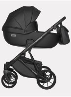 Детская коляска 2 в 1 Riko Basic Montana Ecco из экокожи | Реверсивный прогулочный блок | Регулируемая амортизация | Передние поворачиваемые колеса | Цвет - черный