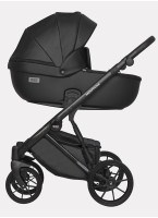 Детская коляска 2 в 1 Riko Basic Montana Ecco из экокожи | Реверсивный прогулочный блок | Регулируемая амортизация | Передние поворачиваемые колеса | Цвет - черный