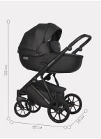 Детская коляска 2 в 1 Riko Basic Montana Ecco из экокожи | Реверсивный прогулочный блок | Регулируемая амортизация | Передние поворачиваемые колеса | Цвет - черный