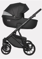 Детская коляска 2 в 1 Riko Basic Montana Ecco из экокожи | Реверсивный прогулочный блок | Регулируемая амортизация | Передние поворачиваемые колеса | Цвет - черный