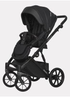 Детская коляска 2 в 1 Riko Basic Montana Ecco из экокожи | Реверсивный прогулочный блок | Регулируемая амортизация | Передние поворачиваемые колеса | Цвет - черный