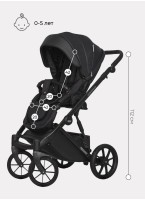 Детская коляска 2 в 1 Riko Basic Montana Ecco из экокожи | Реверсивный прогулочный блок | Регулируемая амортизация | Передние поворачиваемые колеса | Цвет - черный