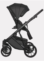 Детская коляска 2 в 1 Riko Basic Montana Ecco из экокожи | Реверсивный прогулочный блок | Регулируемая амортизация | Передние поворачиваемые колеса | Цвет - черный