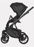 Детская коляска 2 в 1 Riko Basic Montana Ecco из экокожи | Реверсивный прогулочный блок | Регулируемая амортизация | Передние поворачиваемые колеса | Цвет - черный